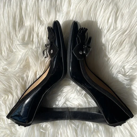 Tod’s Black Patent Leather/Suede Fringe Loafer Pumps Heels - Picture 4 of 16